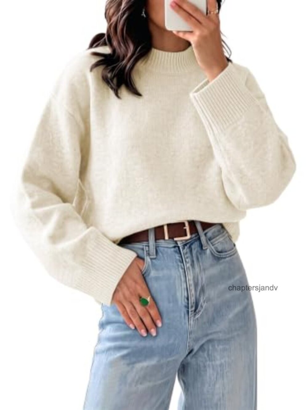 Oversized Mock Neck Batwing Long Sleeve Knit Pullover Sweater